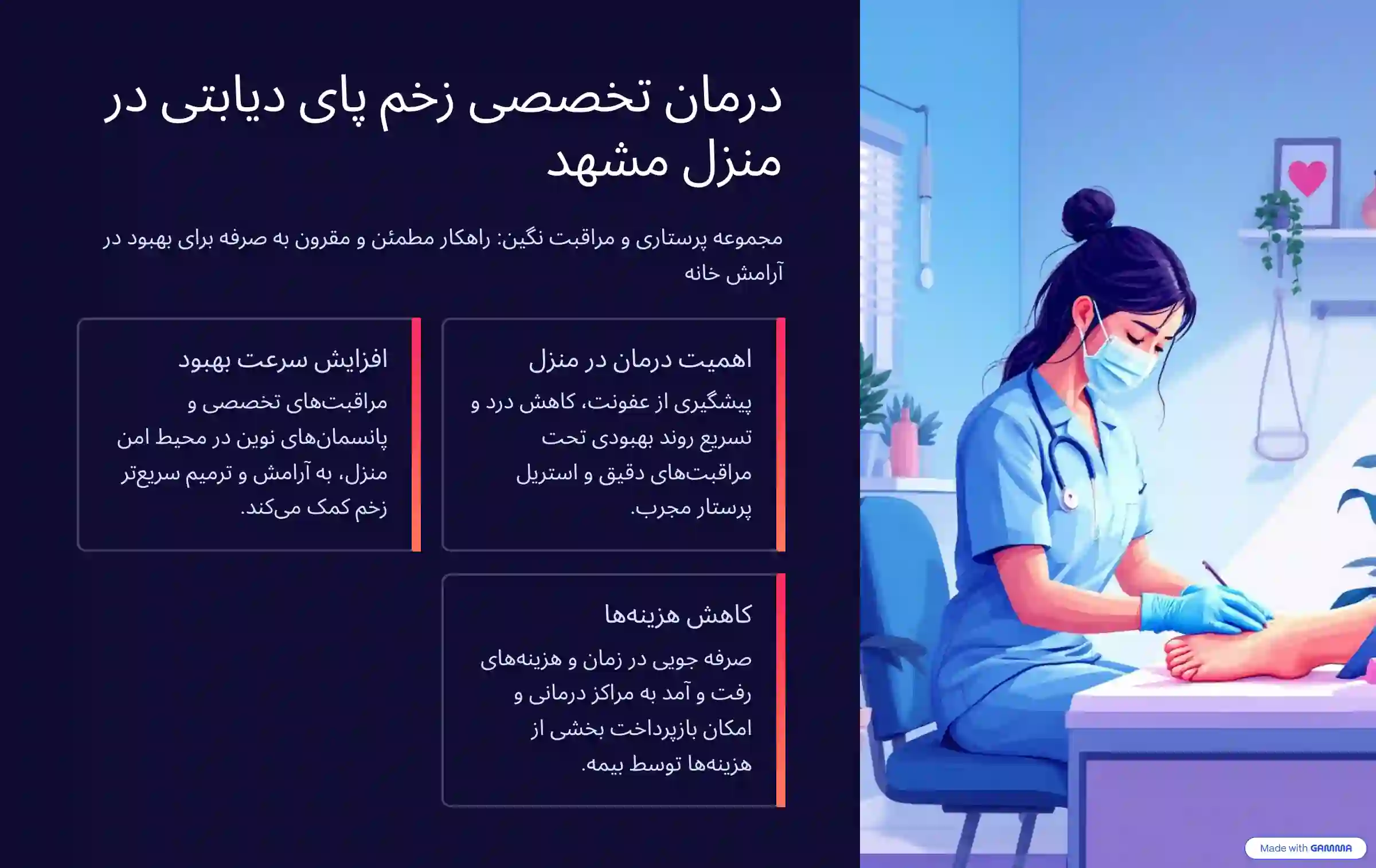 درمان زخم پای دیابتی در منزل مشهد