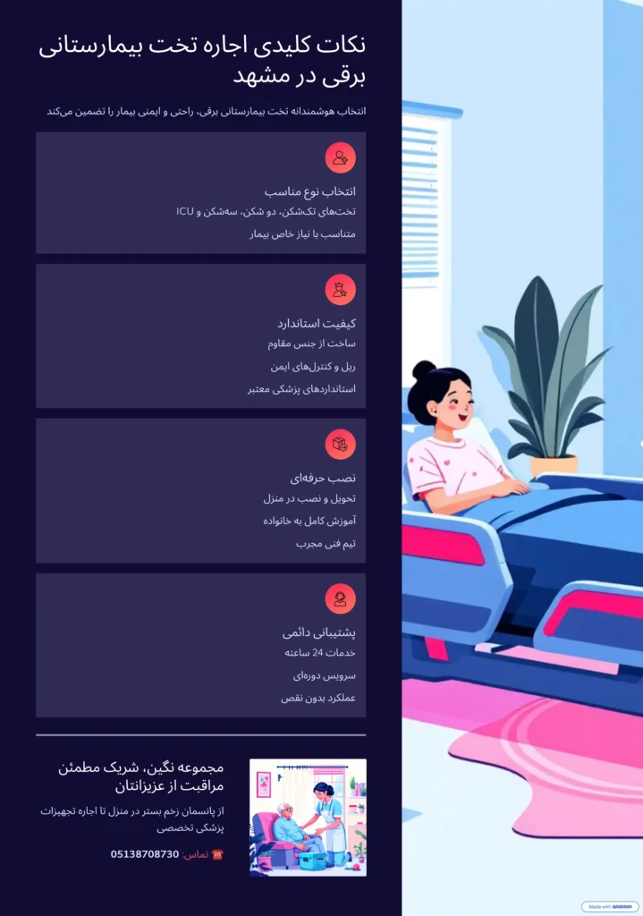 نکات مهم هنگام اجاره تخت بیمارستانی برقی در مشهد